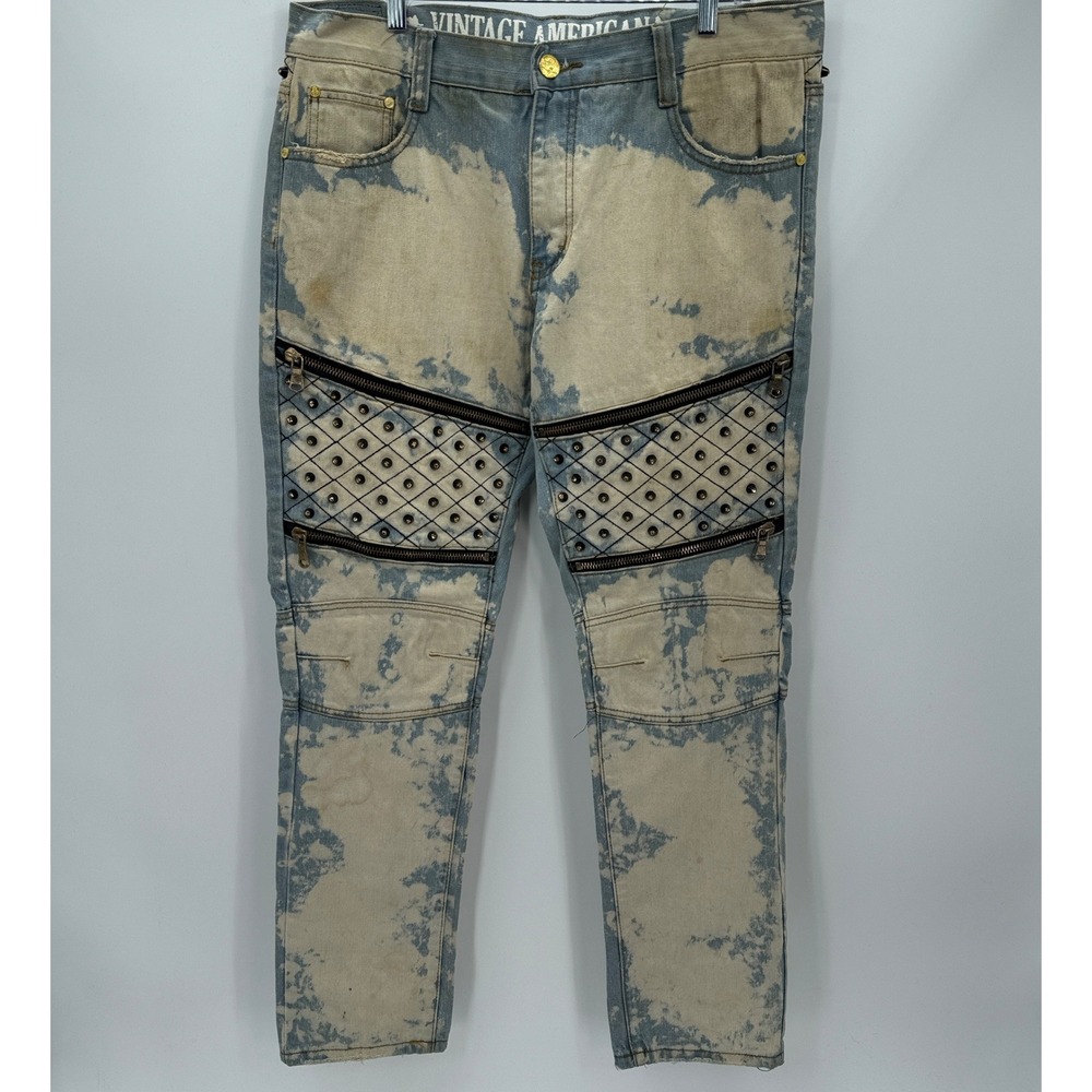 Vintage Americana Jeans Mens 36 Distressed Bleached Studded Moto Rock Grunge 90s
